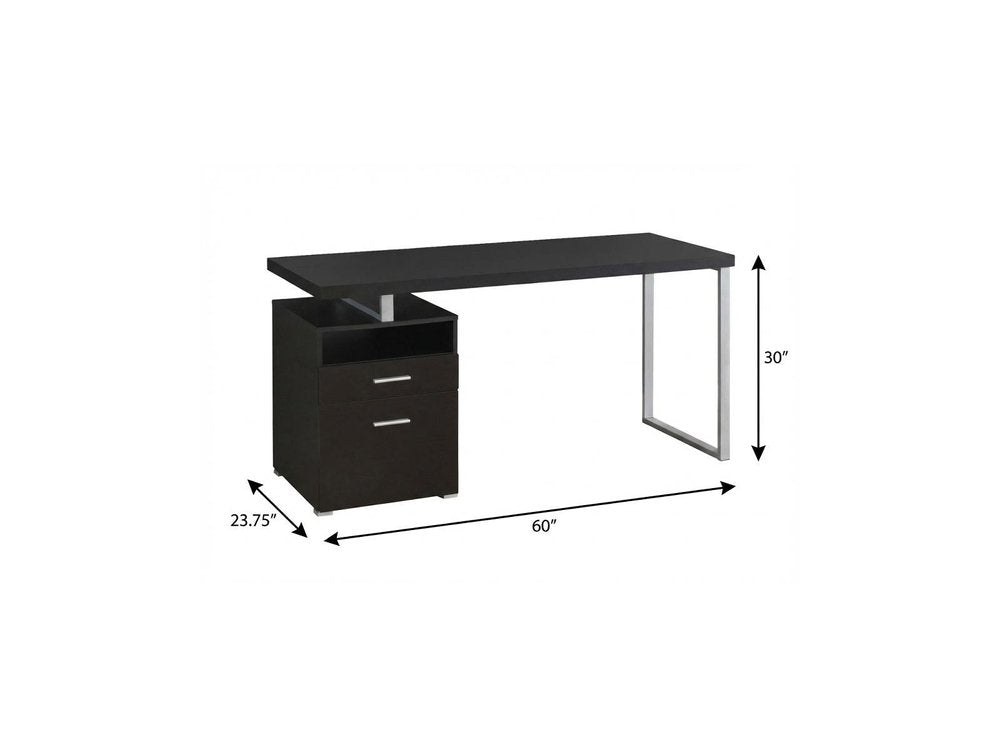 60" Dark Brown and Silver Computer Desk With Two Drawers HomeRoots