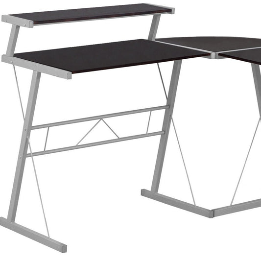48" Dark Brown and Silver L Shape Computer Desk HomeRoots