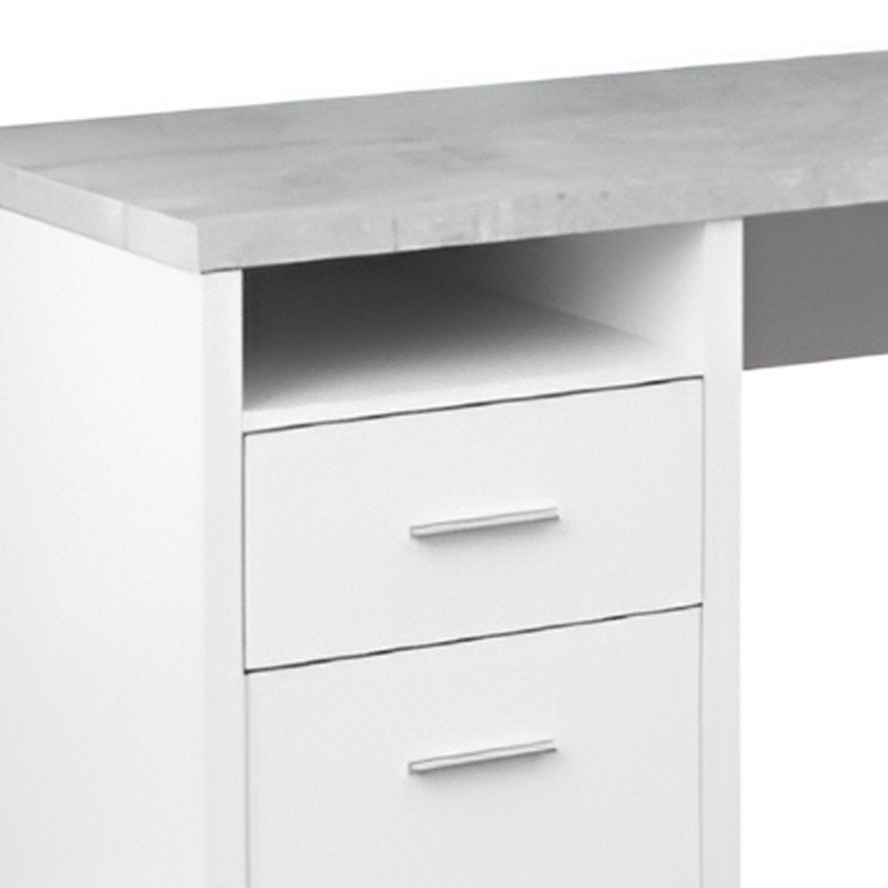79" Gray and Silver L Shape Computer Desk With Two Drawers HomeRoots