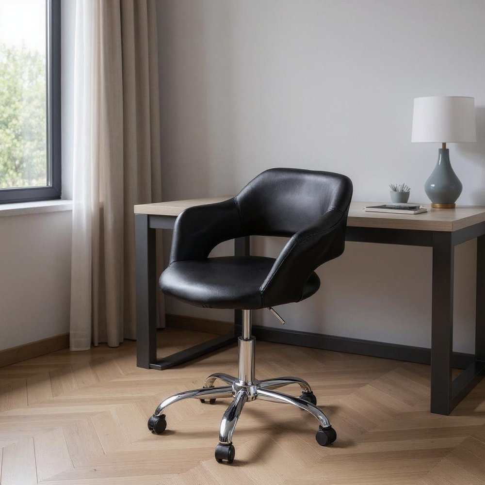 Black and Silver Adjustable Swivel Faux Leather Rolling Office Chair HomeRoots