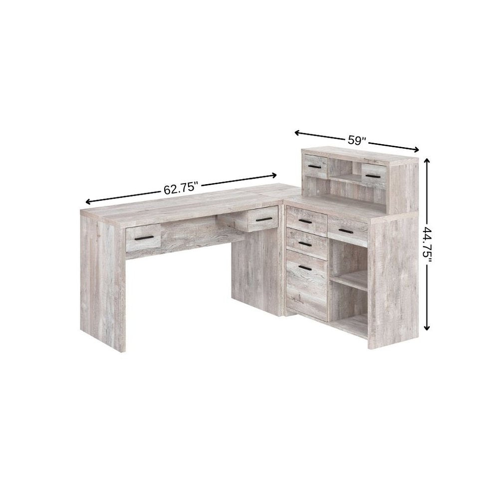 63" Taupe L Shape Computer Desk With Eight Drawers HomeRoots