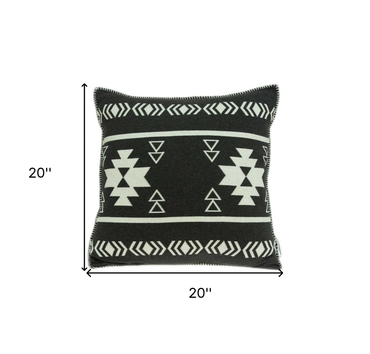 20" X 7" X 20" Southwest Black Cotton Pillow Cover With Poly Insert FurniFindUSA