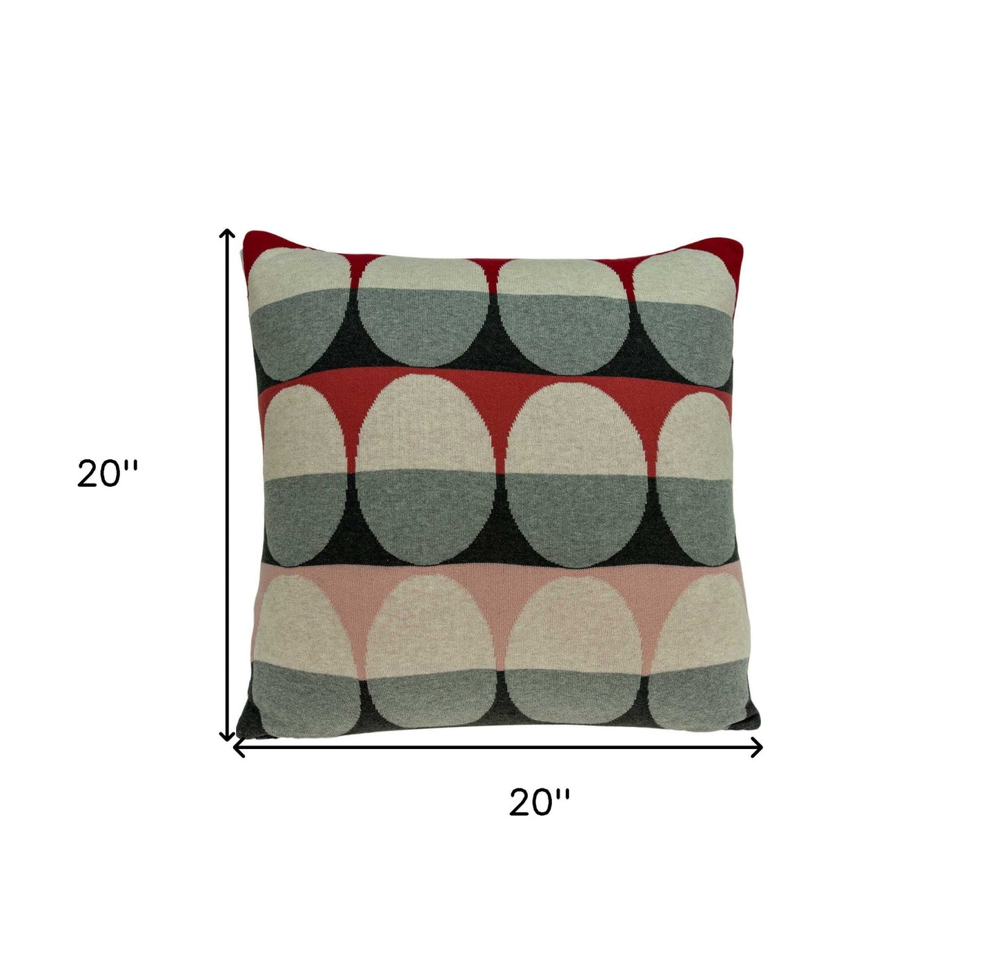 20" X 7" X 20" Transitional Gray And Red Pillow Cover With Poly Insert FurniFindUSA