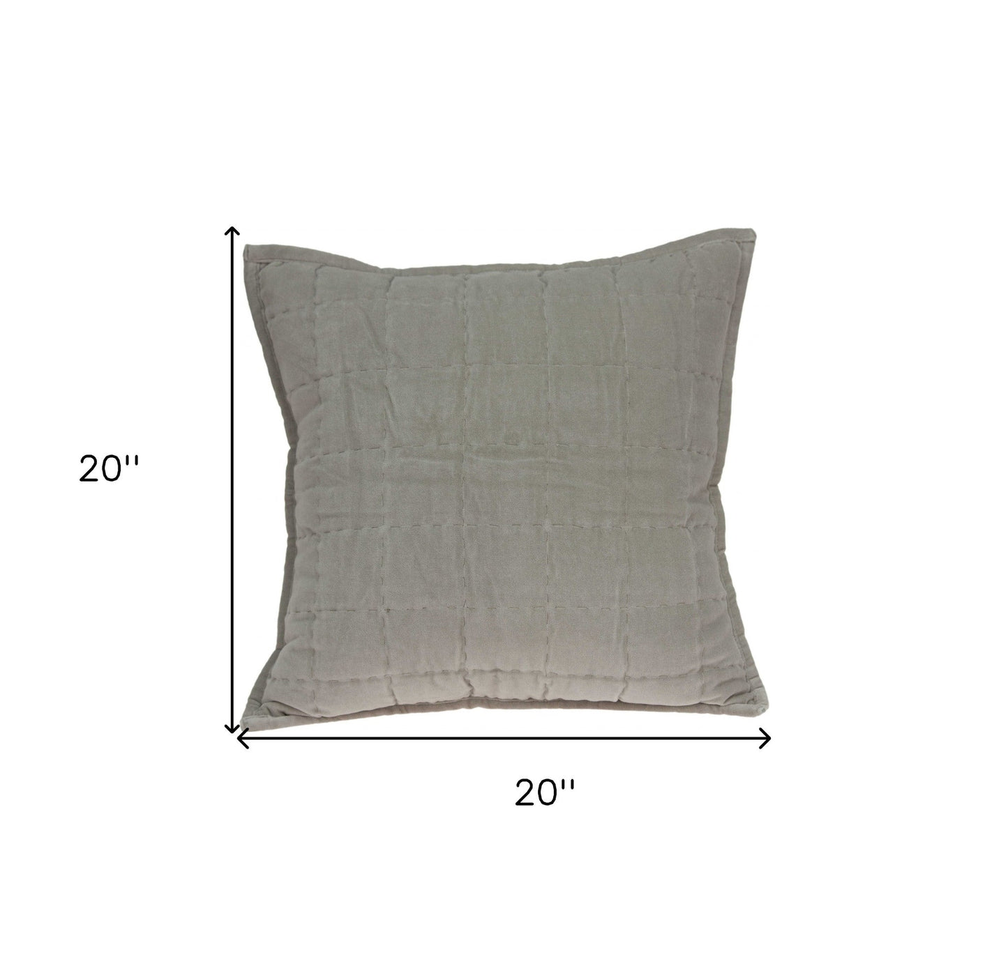 20" X 7" X 20" Transitional Gray Solid Quilted Pillow Cover With Poly Insert FurniFindUSA