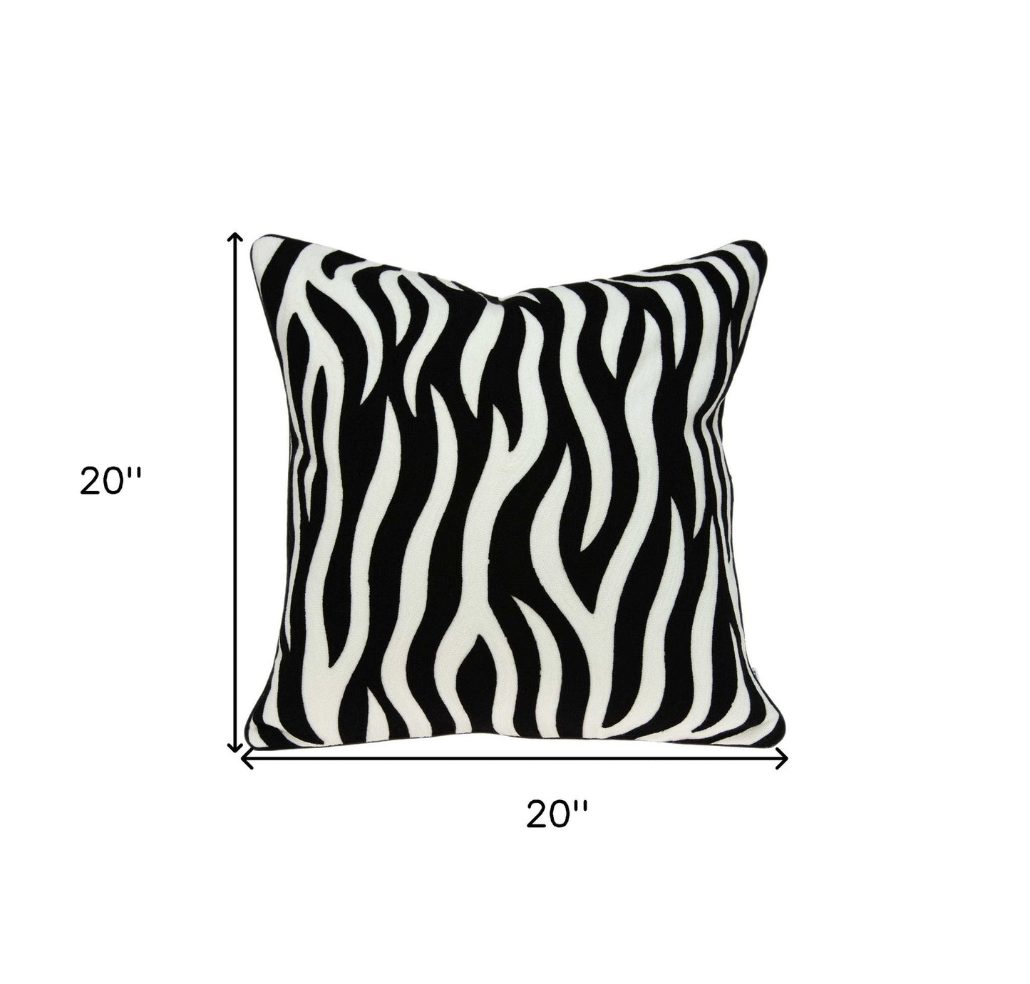 20" X 7" X 20" Transitional Black And White Zebra Pillow Cover With Poly Insert FurniFindUSA
