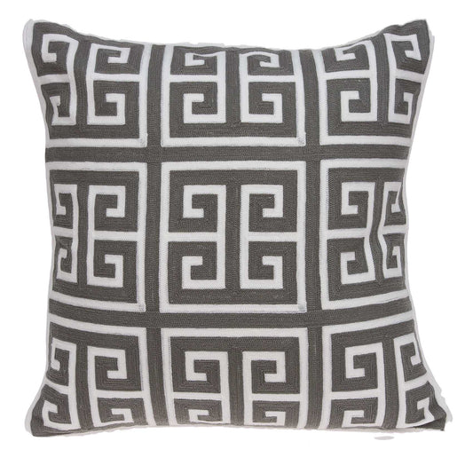 20" Gray and White Greek Key Cotton Throw Pillow FurniFindUSA