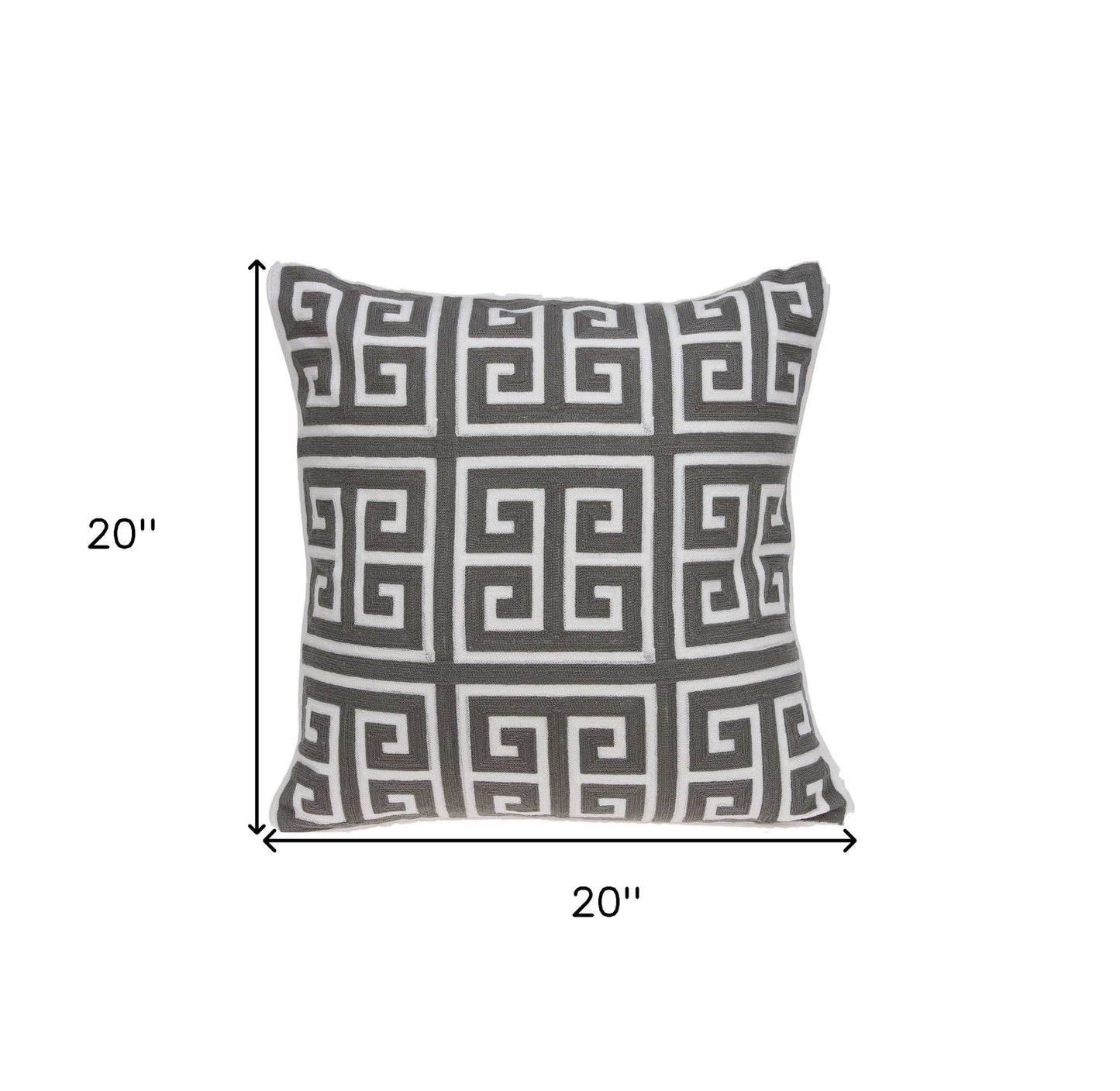 20" Gray and White Greek Key Cotton Throw Pillow FurniFindUSA