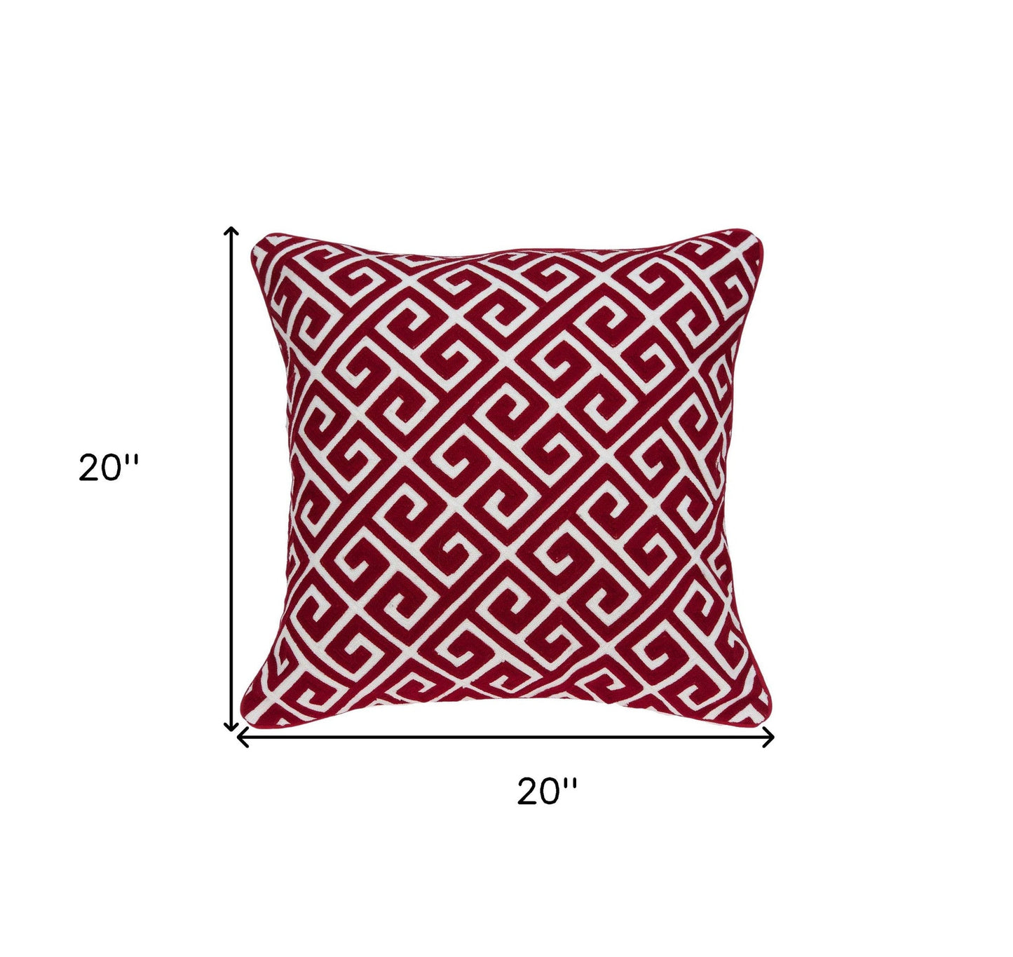 20" X 7" X 20" Transitional Red And White Cotton Pillow Cover With Poly Insert FurniFindUSA
