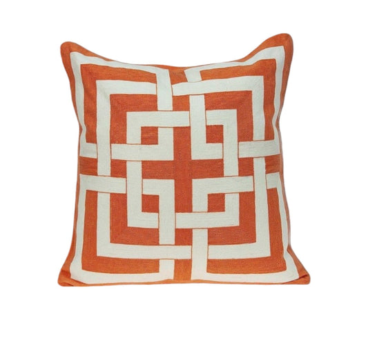 20" X 7" X 20" Transitional Orange And Off White Pillow Cover With Poly Insert FurniFindUSA