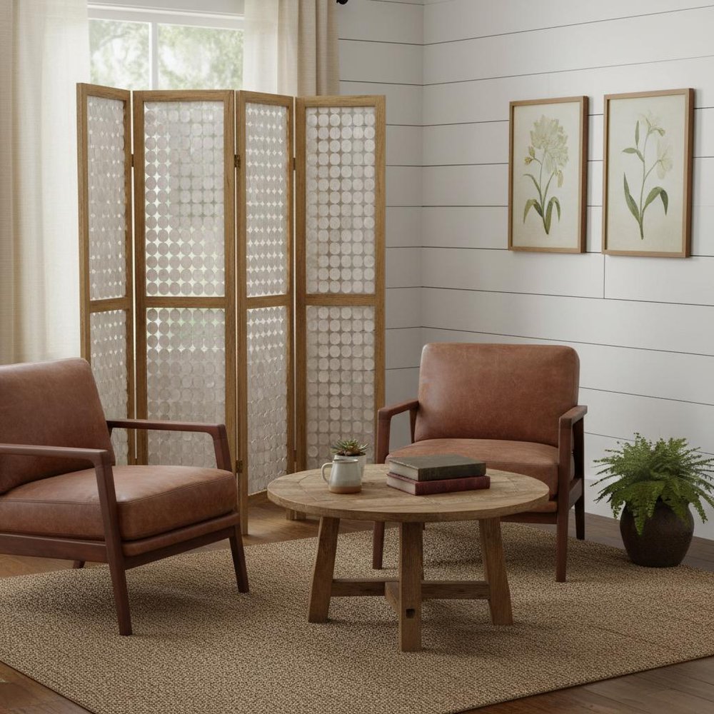 84" Clear Capiz Mother of Pearl Folding Three Panel Screen Room Divider HomeRoots