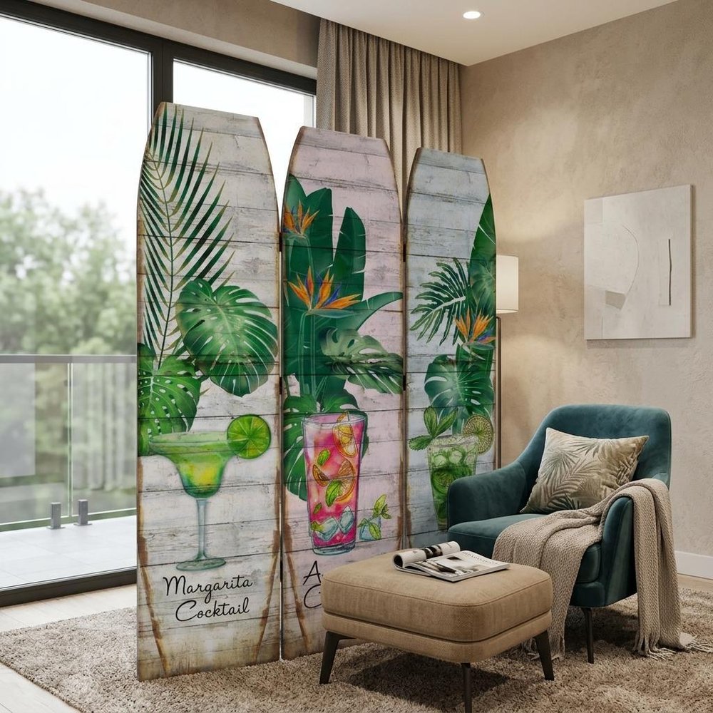 71" Green Solid Wood Folding Three Panel Screen Room Divider HomeRoots