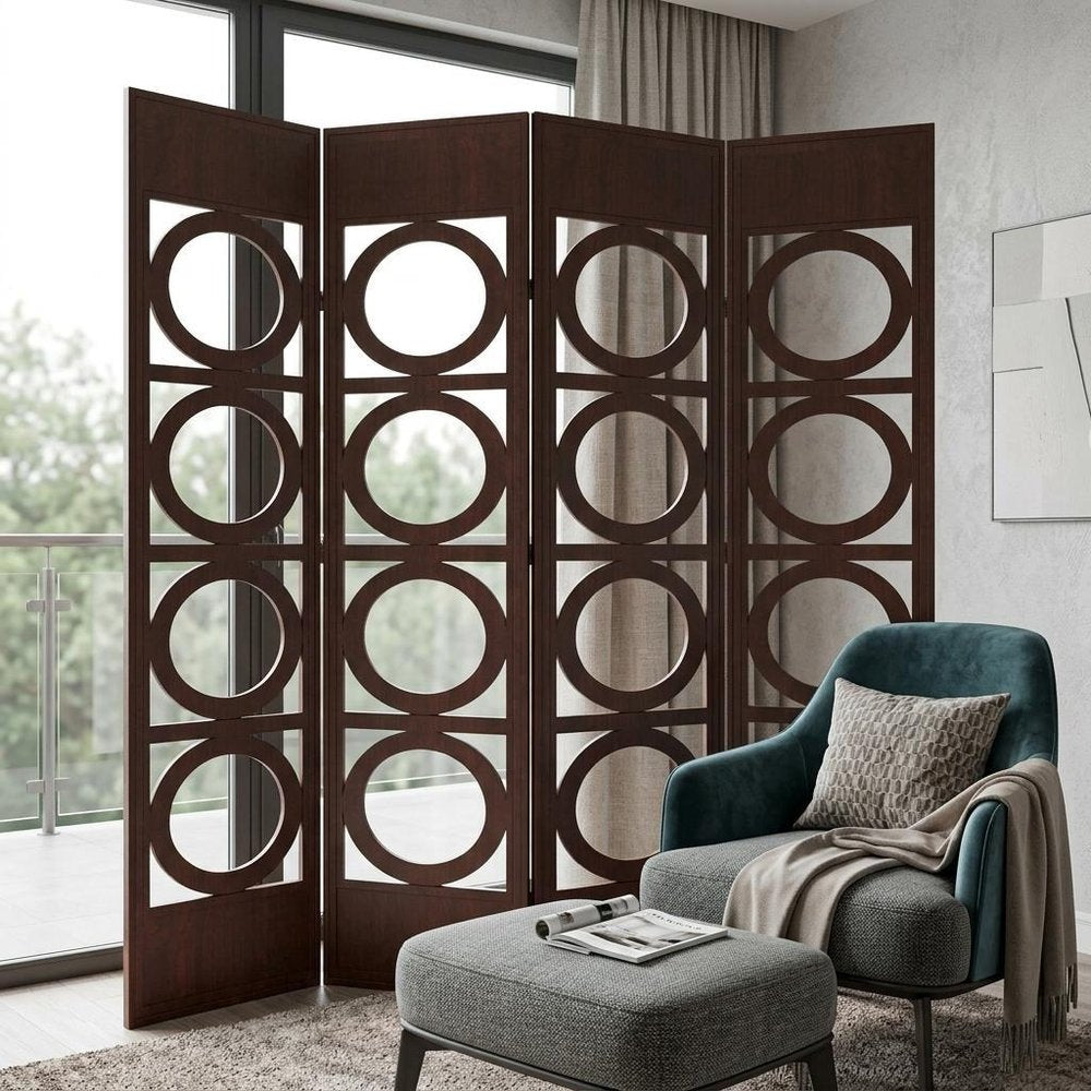 84" Brown Solid Wood Folding Four Panel Screen Room Divider HomeRoots