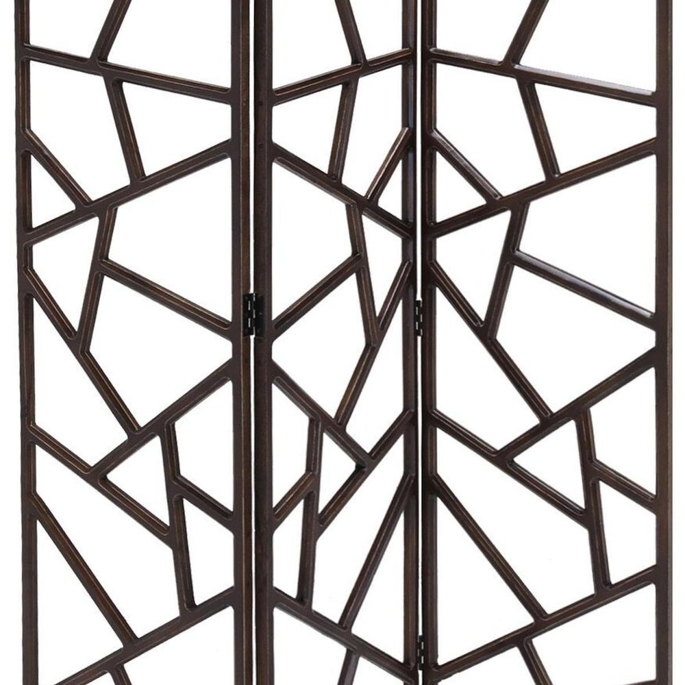 70" Brown Solid Wood Folding Three Panel Screen Room Divider HomeRoots