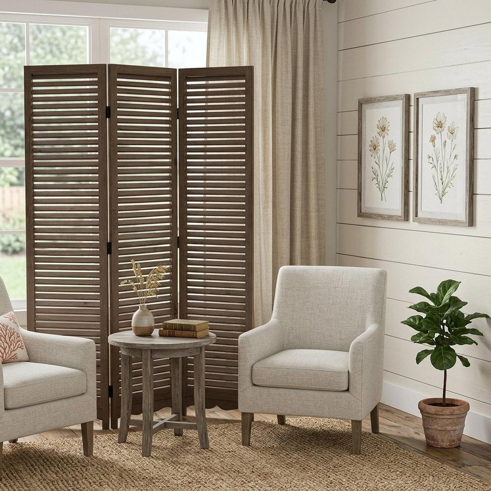 71" Brown Folding Three Panel Screen Room Divider HomeRoots