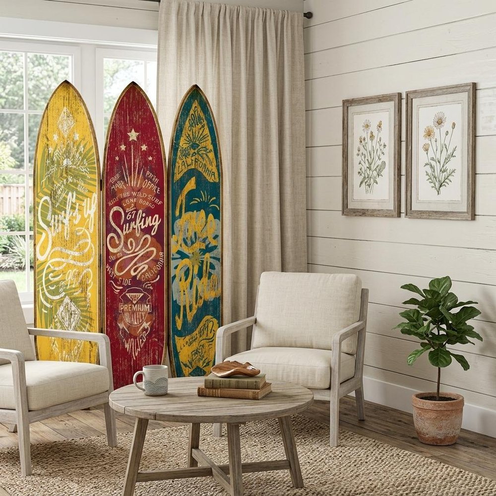 71" Blue Red and Yellow Solid Wood Folding Three Panel Screen Room Divider HomeRoots