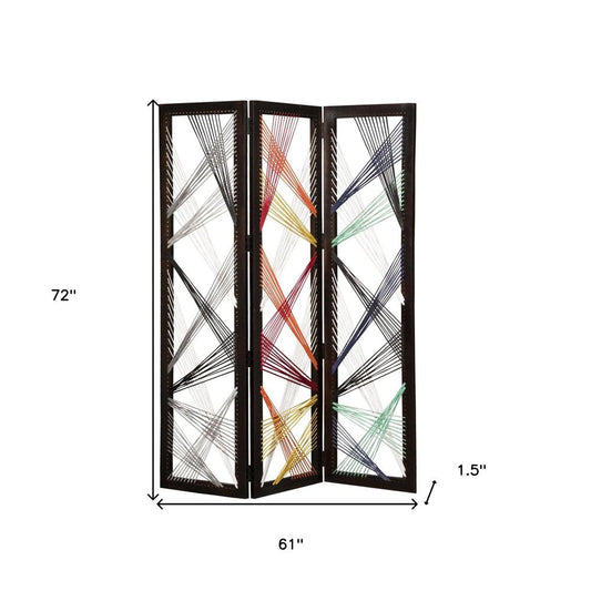 72" Black Fabric Folding Three Panel Screen Room Divider HomeRoots