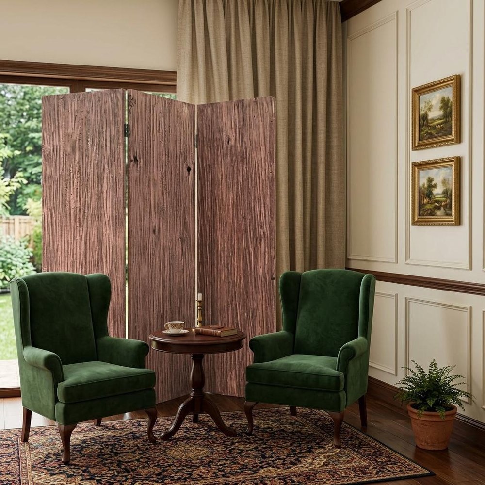71" Brown Folding Three Panel Screen Room Divider HomeRoots