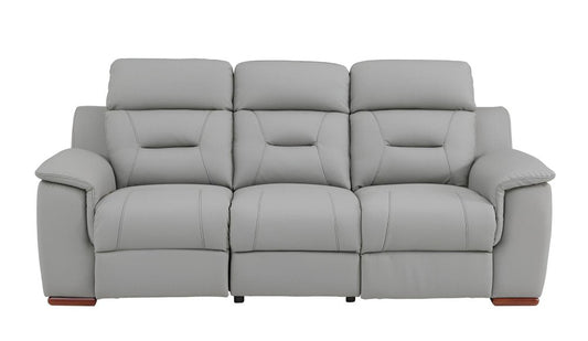 90" Gray Faux Leather Reclining Sofa With Brown Legs HomeRoots