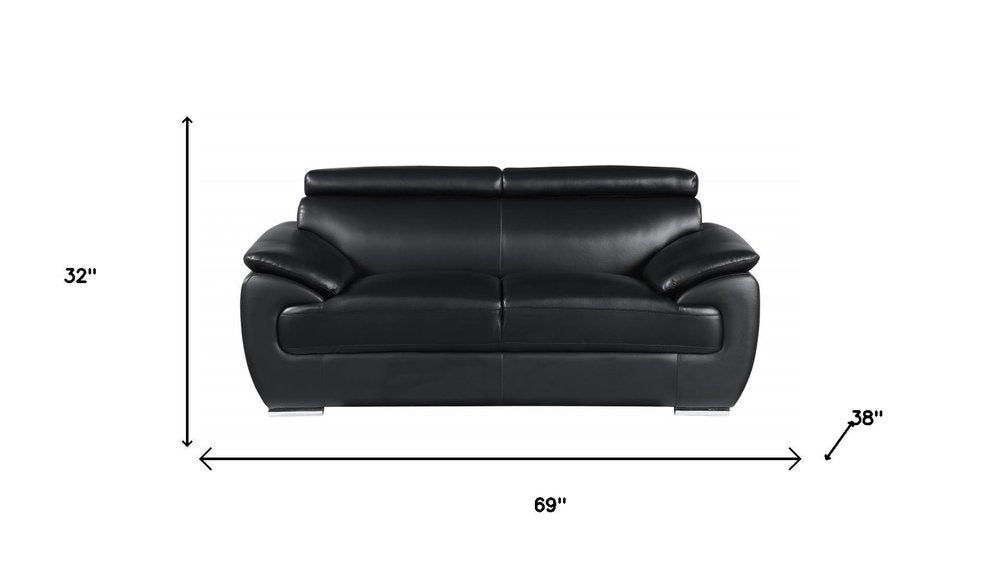 Two Piece Indoor Black Genuine Leather Five Person Seating Set HomeRoots