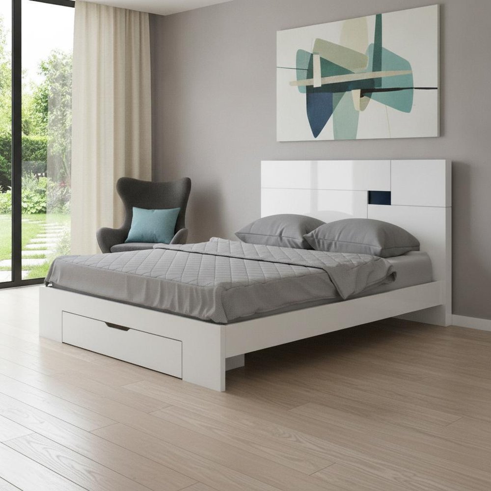 White Solid Wood Queen Bed Frame HomeRoots