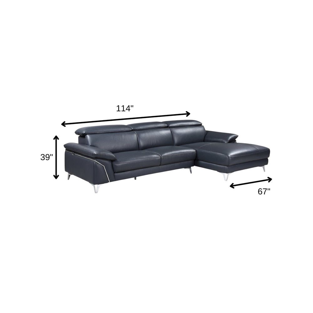 Navy Blue Italian Leather L Shaped Two Piece Sofa and Chaise Sectional HomeRoots