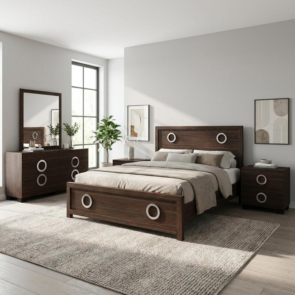 Four Piece Wood Brown Solid Wood Bedroom Set With Mirror HomeRoots