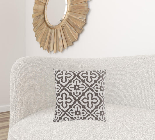 18" X 18" Taupe Polyester Geometric Zippered Pillow FurniFindUSA