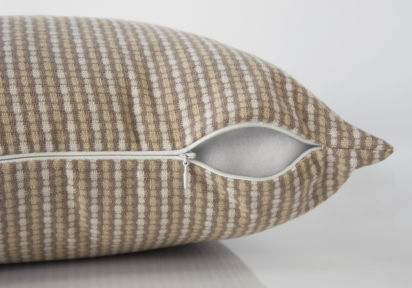 18" X 18" Taupe Polyester Striped Zippered Pillow FurniFindUSA