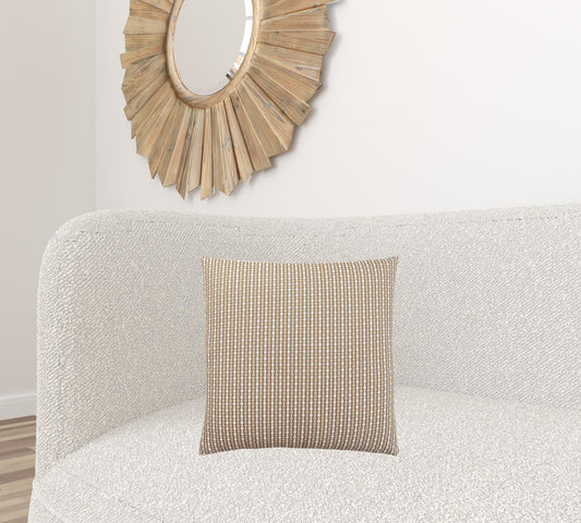 18" X 18" Taupe Polyester Striped Zippered Pillow FurniFindUSA