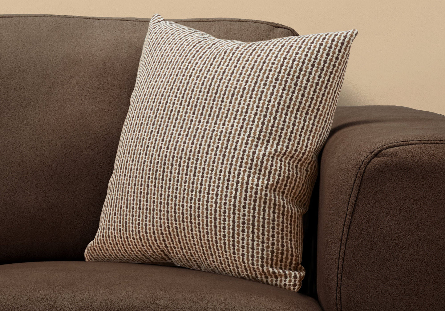 18" X 18" Brown and White Polyester Striped Zippered Pillow FurniFindUSA