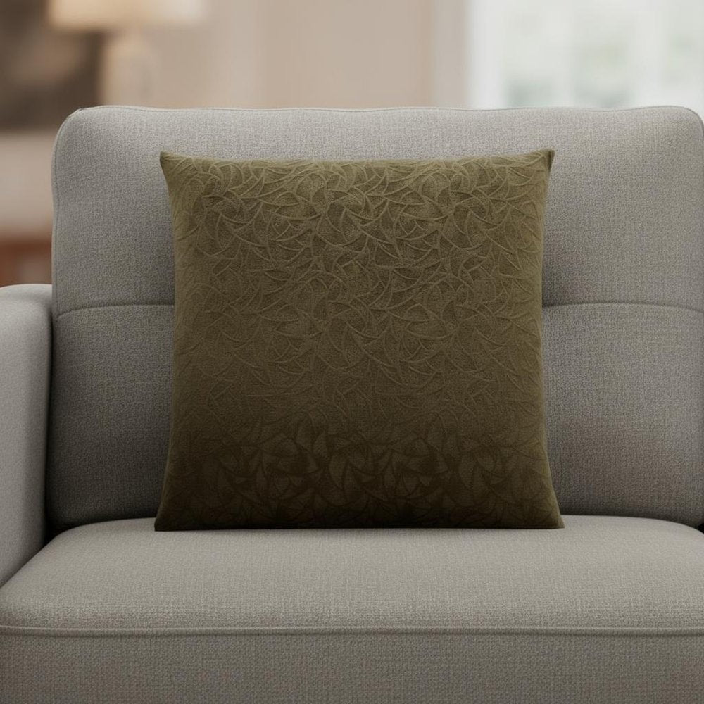 18" X 18" Dark Green Velvet Polyester Floral Zippered Pillow HomeRoots