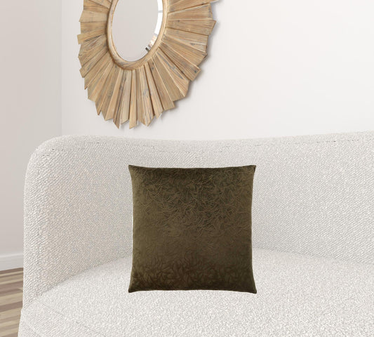 18" X 18" Dark Green Velvet Polyester Floral Zippered Pillow FurniFindUSA