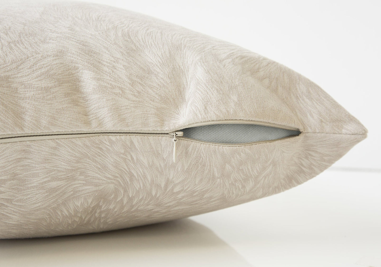 18" X 18" Taupe Velvet Polyester Feather Zippered Pillow FurniFindUSA