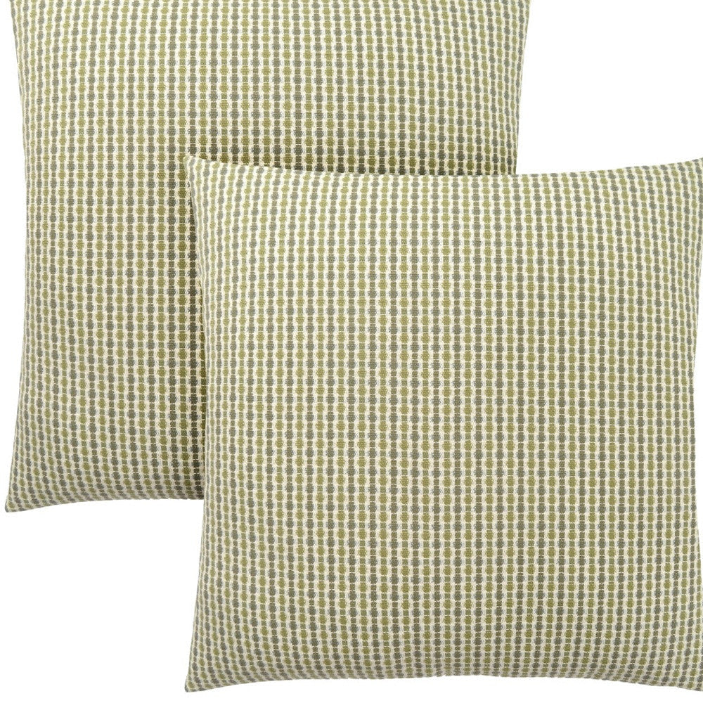 Set Of Two 18" X 18" Green and White Polyester Striped Zippered Pillow FurniFindUSA