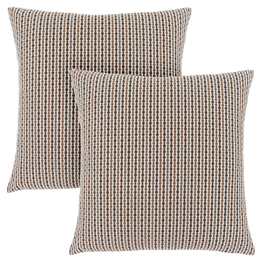 Set Of Two 18" X 18" Brown and White Polyester Striped Zippered Pillow FurniFindUSA