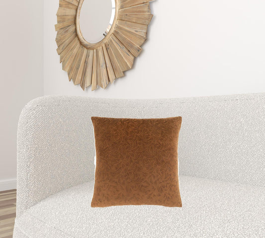 Set Of Two 18" X 18" Brown Velvet Polyester Floral Zippered Pillow FurniFindUSA