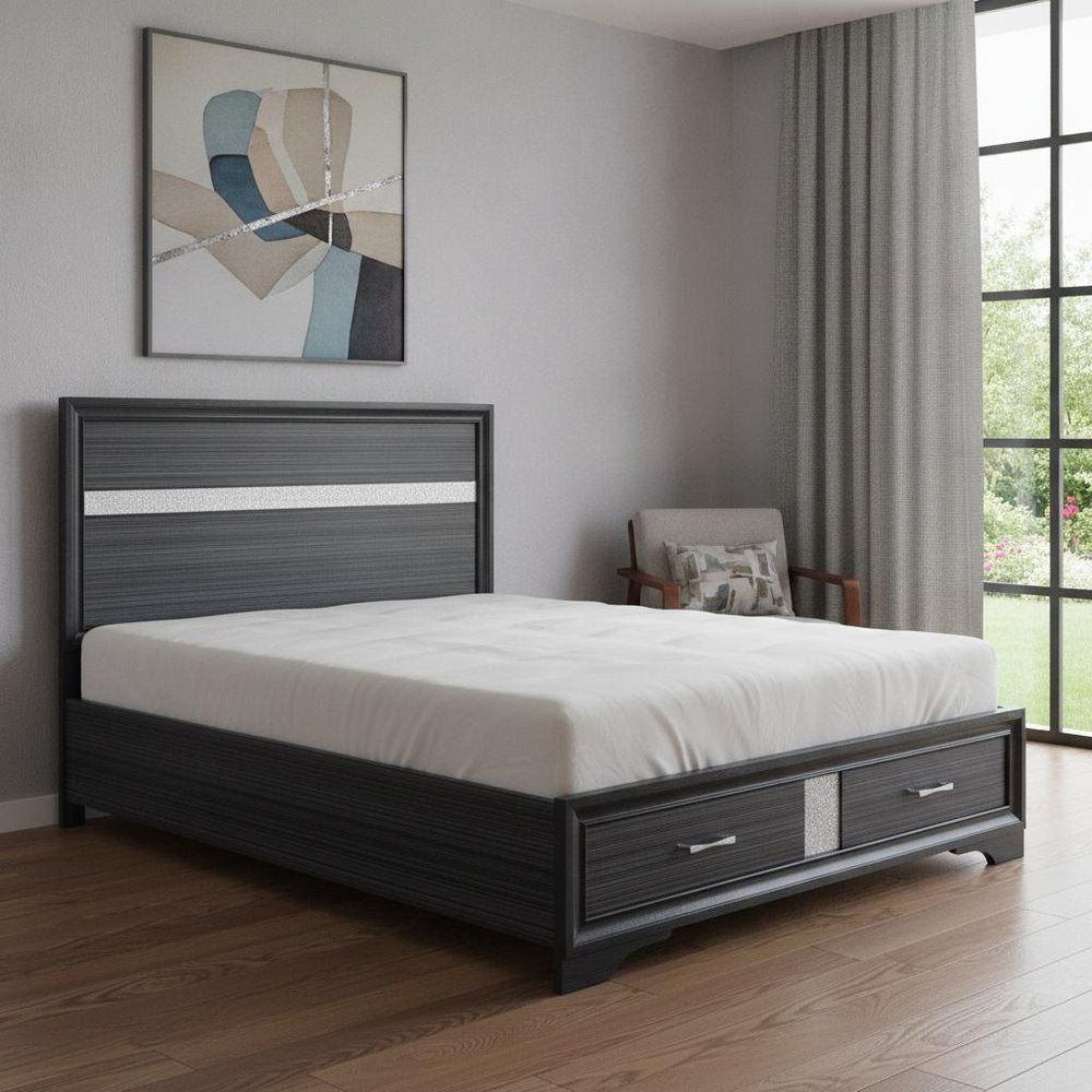 Black And Gray Wood Queen With Two Drawers Bed Frame HomeRoots