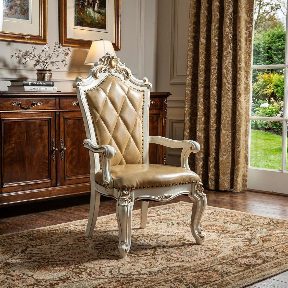 Set of Two 27" Brown and White Faux Leather Tufted Side Chair HomeRoots