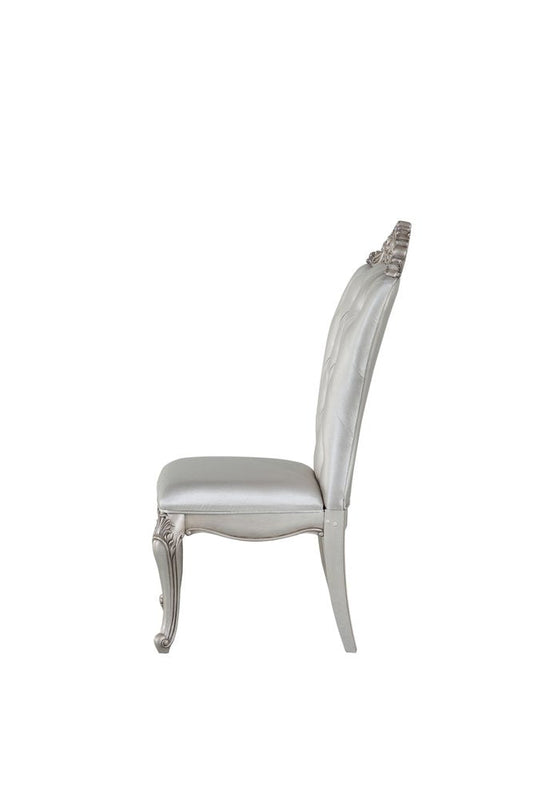 Set of Two Cream and Antiqued White Upholstered Fabric Queen Anne Back Dining Side Chairs HomeRoots