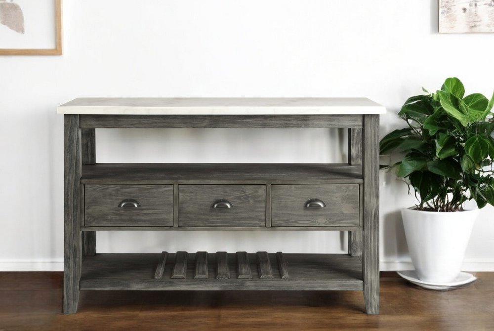 18" X 54" X 36" White Marble Gray Oak Wood Server HomeRoots