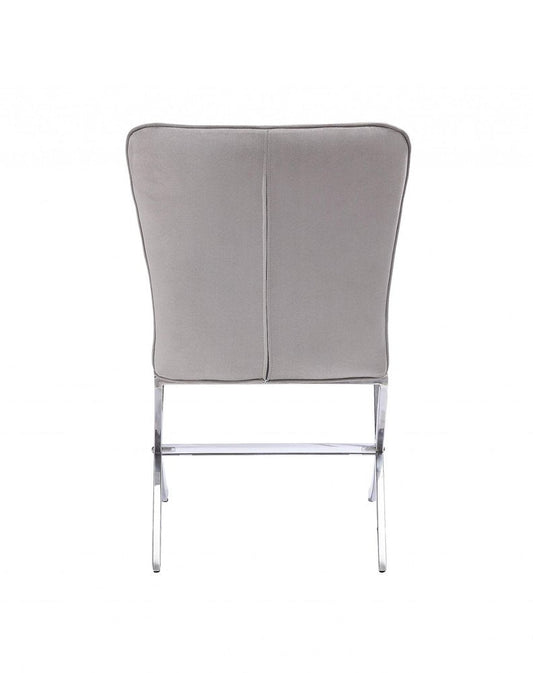 24" Beige and Silver Velvet Parsons Chair