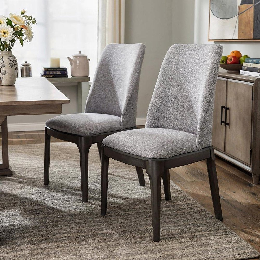 Set of Two Light Gray And Gray Upholstered Linen Dining Side Chairs HomeRoots