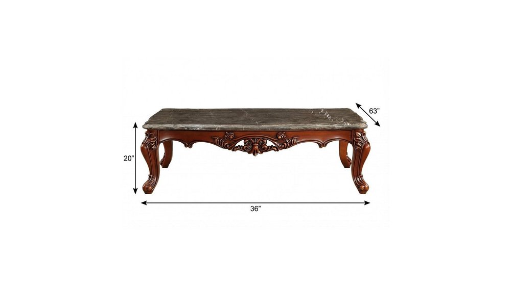 36" Gray and Brown Genuine Marble And Solid Wood Coffee Table HomeRoots