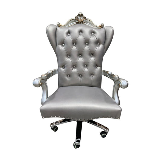 Gray Faux Leather Tufted Seat Swivel Adjustable Executive Chair Leather Back HomeRoots