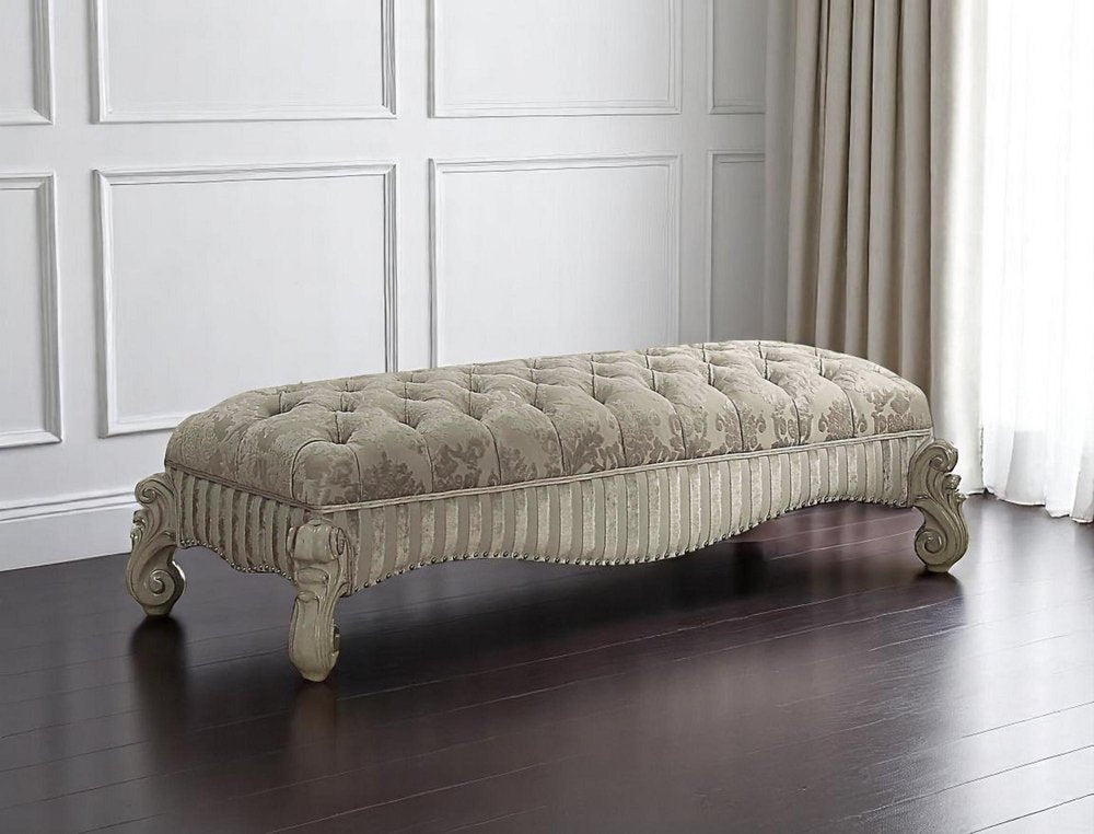 28" X 65" X 20" Ivory Fabric Bone White Upholstery Poly Resin Bench HomeRoots