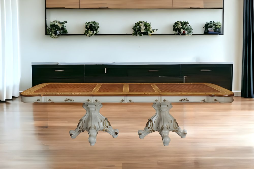 49" Brown And White Solid Wood Double Pedestal Base Dining Table HomeRoots