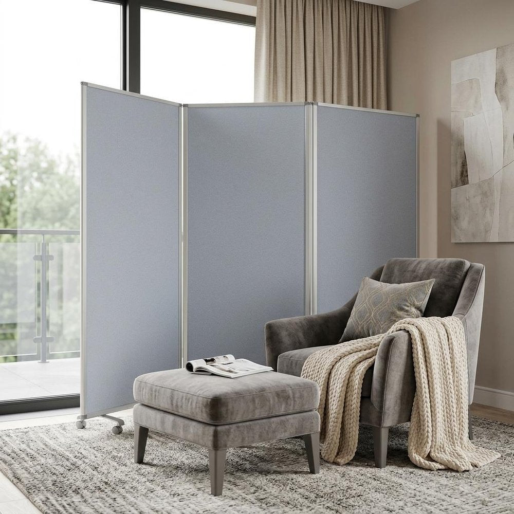 71" Gray Iron Folding Three Panel Screen Room Divider HomeRoots