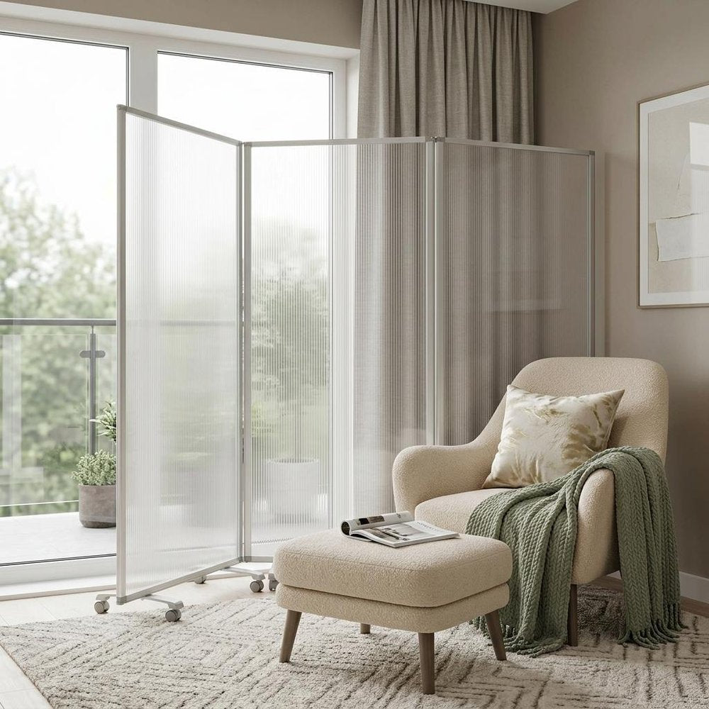 71" White Iron Folding Three Panel Screen Room Divider HomeRoots