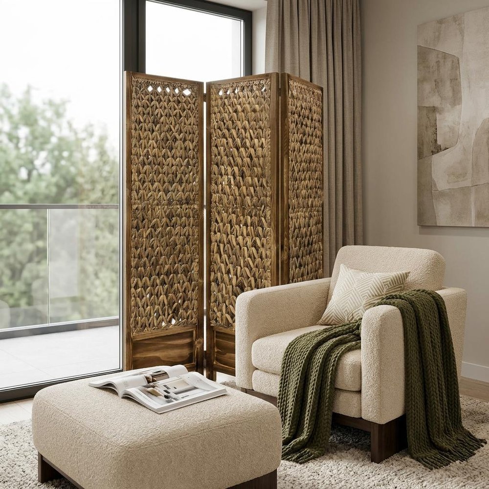 67" Brown Folding Three Panel Screen Room Divider HomeRoots