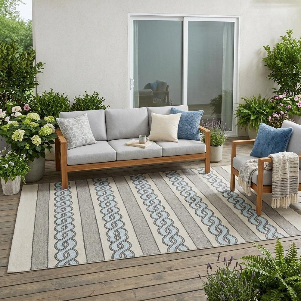 5' X 7' Ivory And Blue Abstract Handmade Indoor Outdoor Area Rug HomeRoots